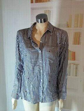 Striped Button-Up Shirt in White and Navy